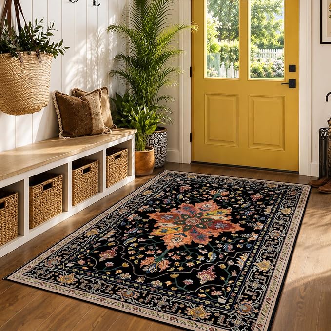 RELEANY Washable Area Rug, Water Repellent, Pet Friendly, Vintage Floral Boho - Image 3