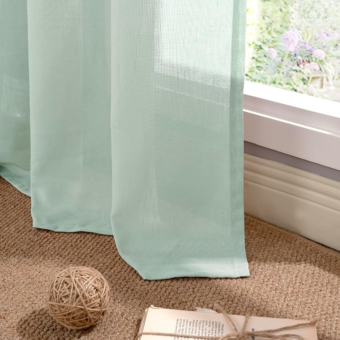 YoungsTex Mint Green Linen Semi Sheer Curtains 84 Inches Length - Image 7