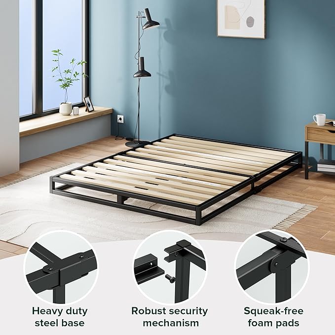 Zinus Joseph Low Profile 6 Inch Platform Bed Frame, Wood Slat Support, No Box Spring Needed, Eco Friendly WonderBox(TM) Packaging, Easy Assembly, Black, King