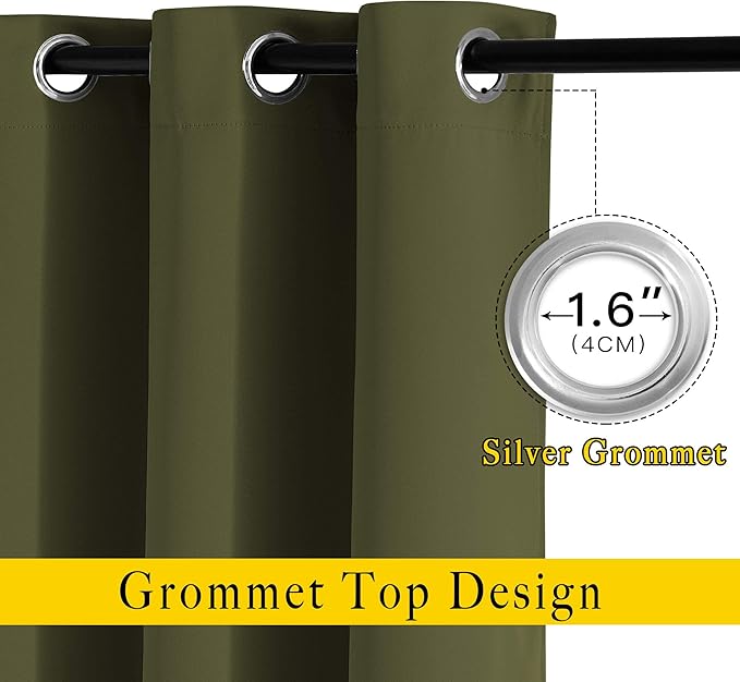 NICETOWN Room Darkening 118 inch Long Curtains, Grommet Thermal Drapes Weighted Room Divider Wide Window Treatments for Living Room, W66 x L118, Olive, 2 Panels