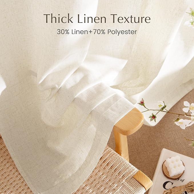 NICETOWN Linen Flax Semi Sheer Curtains 92" Length, Grommet Window Treatments - Image 4