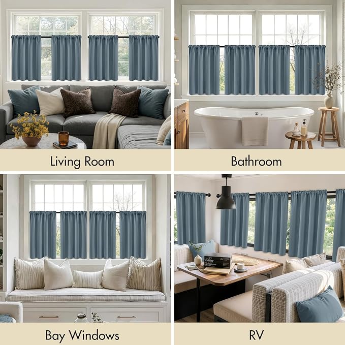 MIULEE 4 Panel Set Short Bedroom Blackout Curtains 54 Inch Long Grey Blue | - Image 6