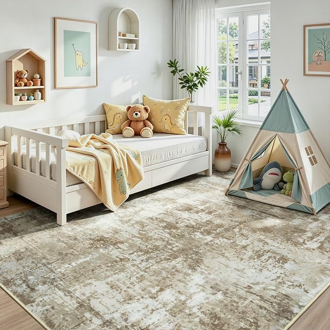 Rugflix 5x7 Area Rugs for Living Room, Washable Brown Large Rug | Machine - Image 8