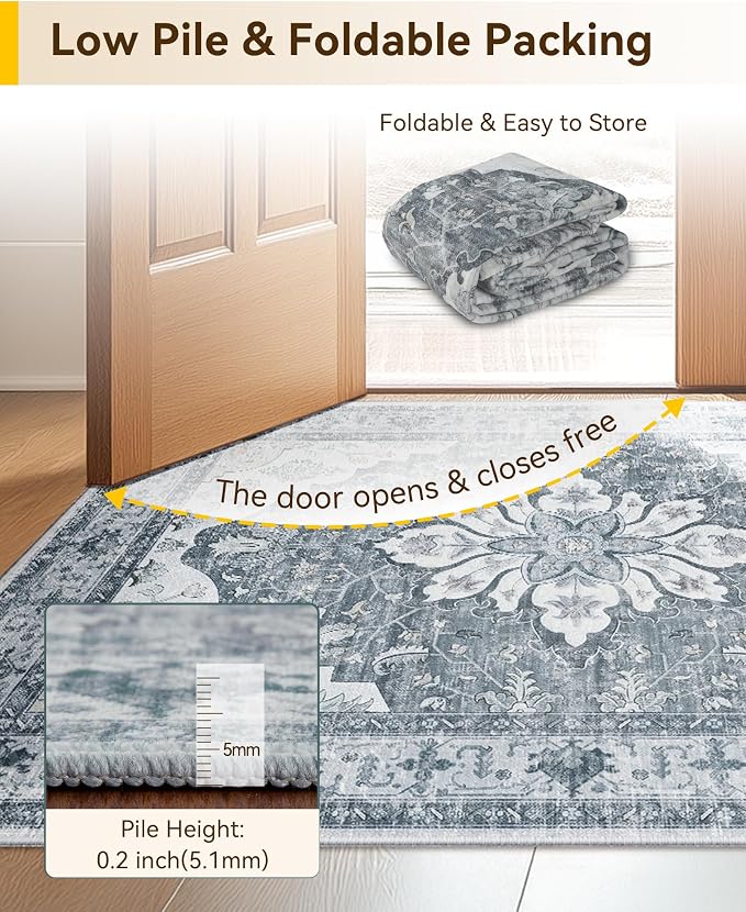 RELEANY Washable Area Rug, Small 2'x3', Water Repellent, Pet Friendly, Vintage - Image 7