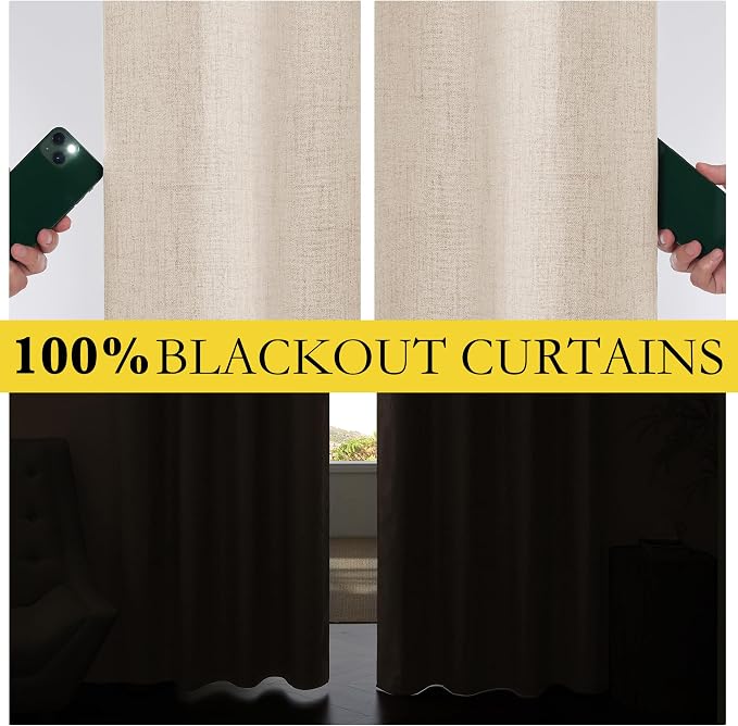 NICETOWN 100% Blackout Linen Curtains 108" Length, Thermal Insulated Long Drapes - Image 2