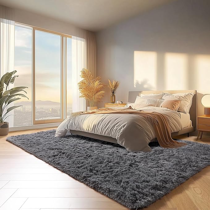 Grey Area Rugs 9x12 Living Room, Soft Plush Thick Shaggy Big Floor Carpet - Image 4