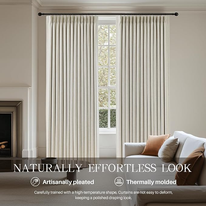 Pinch Pleated Linen Curtains 100% Blackout 112 Inches Long - Image 2