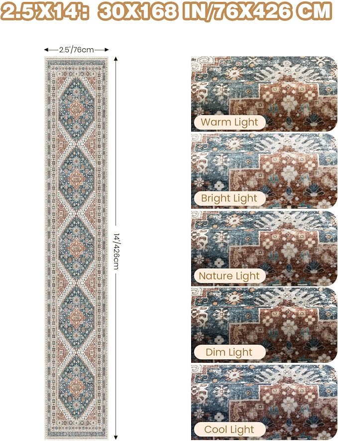 Washable Runner Rug 2.5x14, Long Kitchen Rugs Non-Slip, Soft Hallway Runner - Image 2