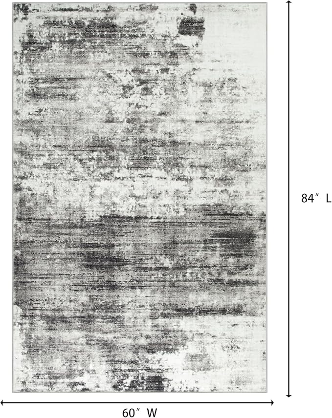 5x7 Area Rugs for Living Room: Washable Abstract Black Grey Badroom Carpet | - Image 2