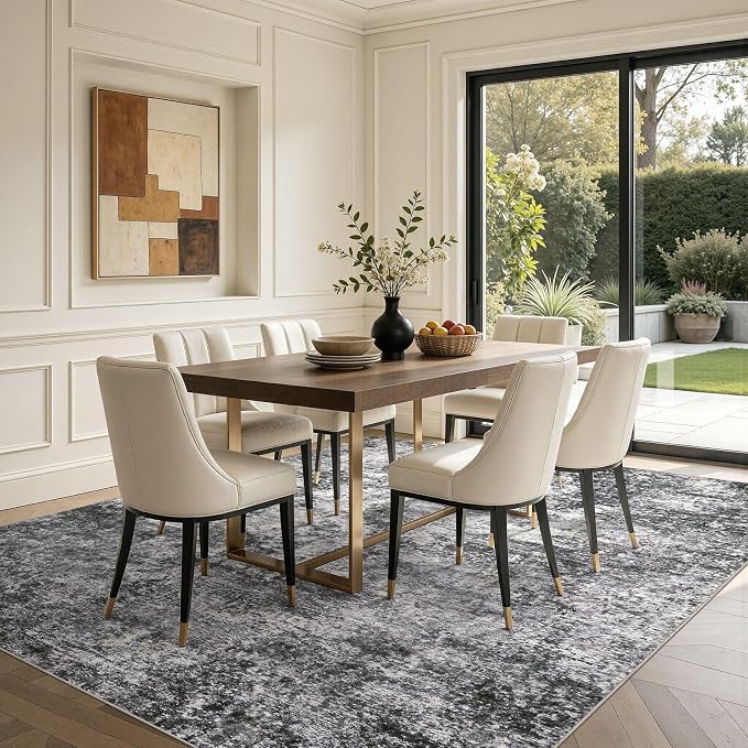 DMOYEST Area Rug Living Room Rugs 10x11 Washable Abstract Grey Carpet | Neutral - Image 3