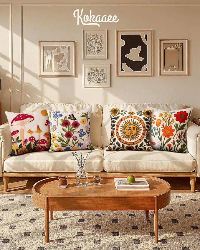 Embroidered Throw Pillow Covers 18x18 Inch, Flower Bee | Decorative Pillow - Image 6