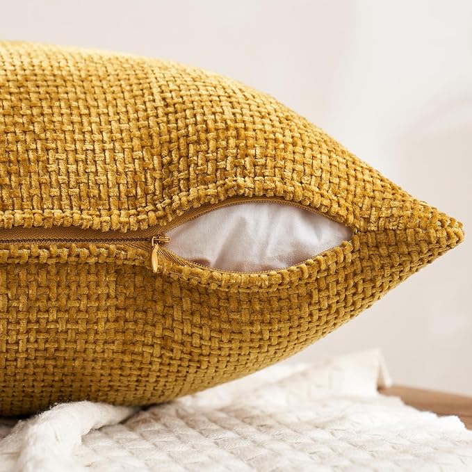 MIULEE Decorative Chenille Fall Pillow Covers Gold Brown 16x16 Pack of 4 | - Image 7