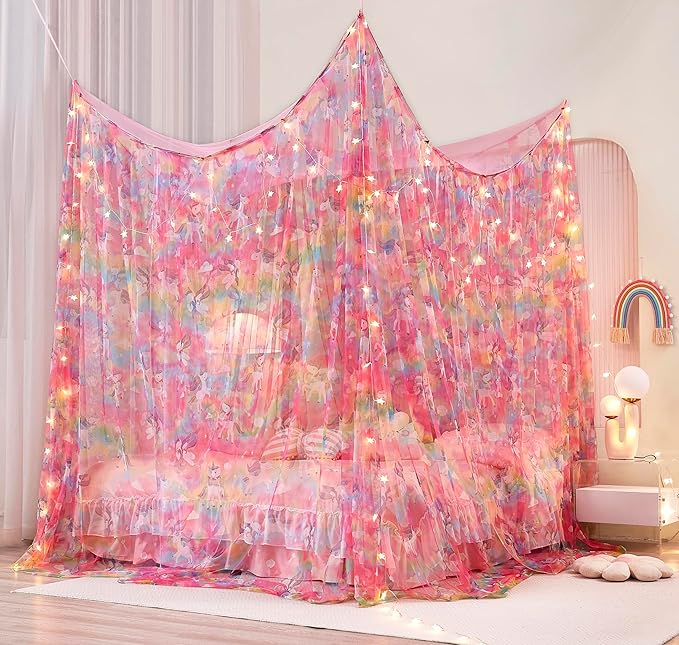 Mengersi Unicorn Bed Canopy for Girls Canopy Bed Curtains with Lights-Canopy for Bed - Bed Netting Canopy for Girls,Princess Canopy for Girls Room Decor,Twin Size