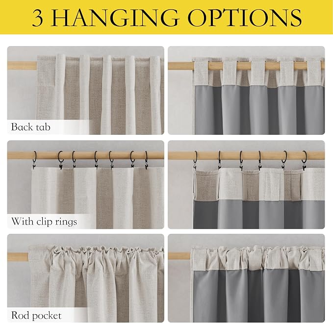 NICETOWN Brich Vintage Open Linen Weave Flax Thermal Curtains, 100% Blackout - Image 3