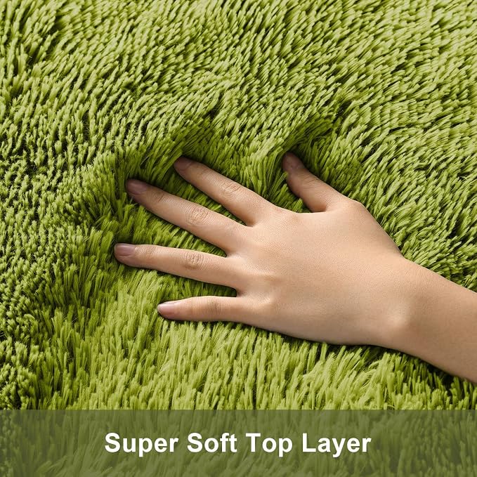 Ophanie Round Rug 6Ft Green Circle Area Rug, Fluffy Fuzzy Bedroom Carpet - Image 2
