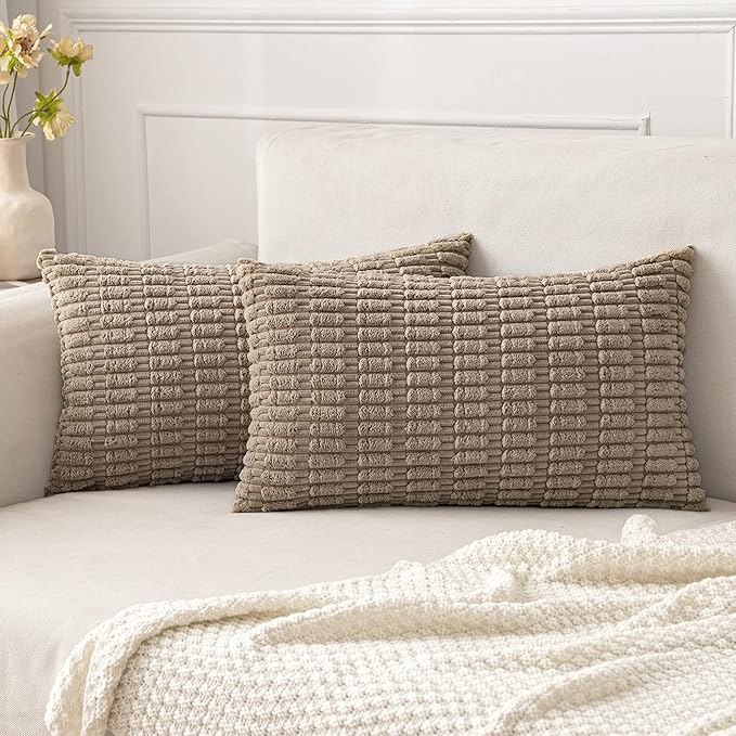 MIULEE Lumbar Corduroy Decorative Throw Pillow Covers 24x14 Light Brown | Pack by MIULEE