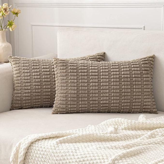 MIULEE Lumbar Corduroy Decorative Throw Pillow Covers 24x12 Light Brown | Pack by MIULEE