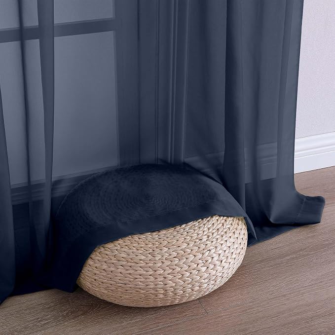 Chyhomenyc Navy Blue Sheer Curtains 63 Inches Long 2 Panels, Light Filtering - Image 8