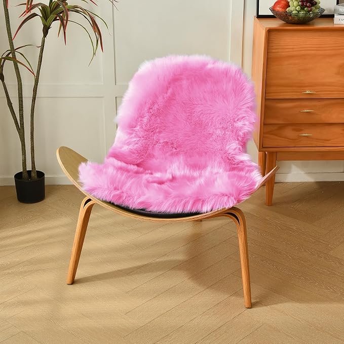 duduta Hot Pink Faux Sheepskin Rug 2x3 ft, Fluffy Fur Seat Chair Covers | Shag - Image 5