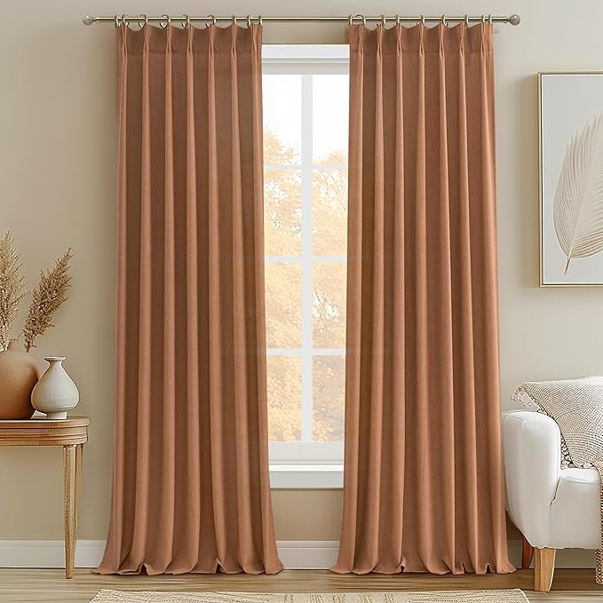 Terracotta Soft Thick Linen Curtains 120 Inches Long by PleatedDrapes
