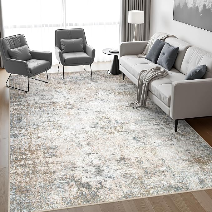 5x7 Area Rug Living Room: Modern Washable Indoor Soft Carpet Brown | - Image 3