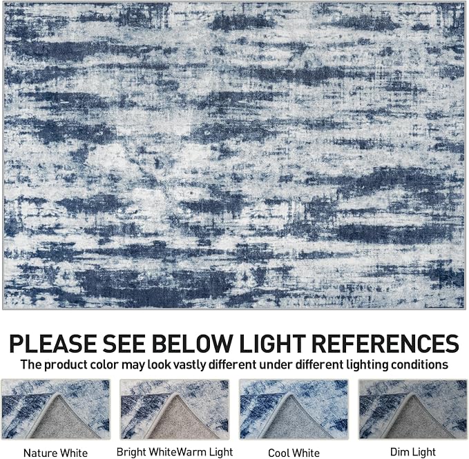 4x6 Area Rugs for Living Room: Washable Abstract Blue Grey Badroom Carpet | - Image 8