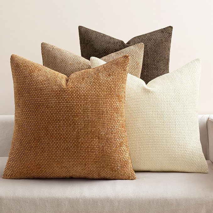MIULEE Soft Decorative Chenille Fall Pillow Covers Brown 16x16 Pack of 4 | by MIULEE