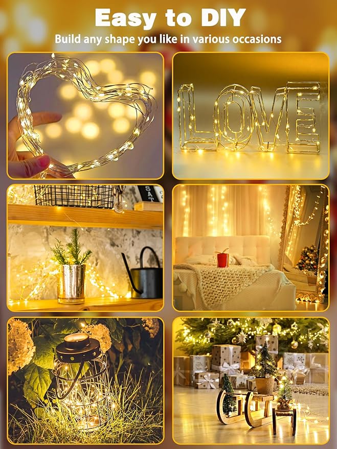 4 Pack 240 LED Christmas Fairy Lights Battery Operated with Timer, 80FT Waterproof Twinkle Lights Indoor Outdoor, String Lights Battery Powered for Bedroom, Centerpiece, Chistmas Decor (Warm White)