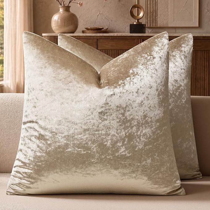 GIGIZAZA Crushed Beige Velvet Throw Pillow Covers 18x18 Pack of 2 | Decorative by GIGIZAZAFocusingonhomedecoration