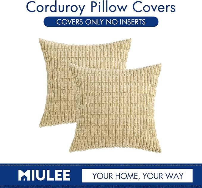 MIULEE Corduroy Decorative Throw Pillow Covers 18x18 Beige Pack of 2 | Soft - Image 6