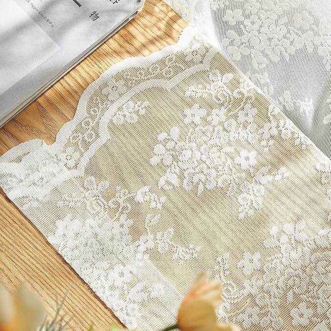 YJ YANJUN Vintage Lace Curtains Ivory Floral 105 inch Curtains 2 Panels - Image 5