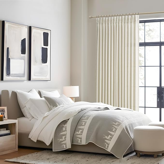 Extra Wide 70 Inch Cream Light Filtering Curtains 108 Inches Long 2 Panels Set - Image 6