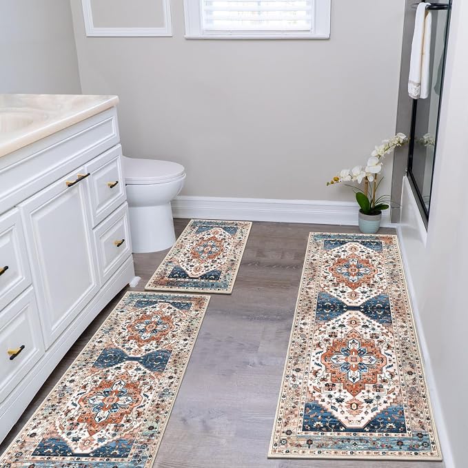 HEBE Boho Kitchen Rugs Set of 3, Non Slip Washable Kitchen Mats - Image 8