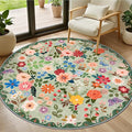 PLHXFR Round Area Rug Living Room: 4 ft Floral Washable Soft Carpet Green | by PLHXFRSoftAreaRugs