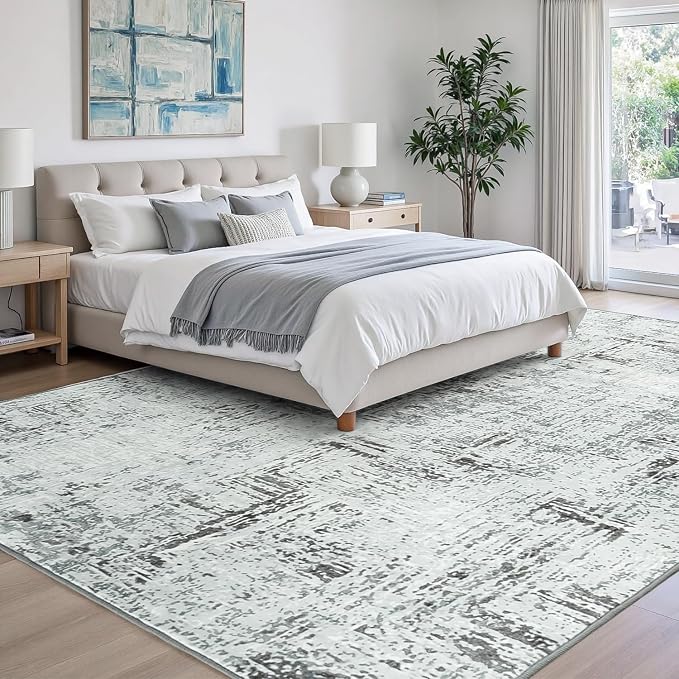 Rugflix 9x12 Area Rugs for Living Room, Washable Blue Grey Large Rug | Machine - Image 2