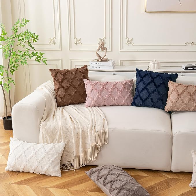 Set of 2 Soft Moroccan Throw Pillow Covers 22x22 Inch Plush Boho Decorative - Image 2