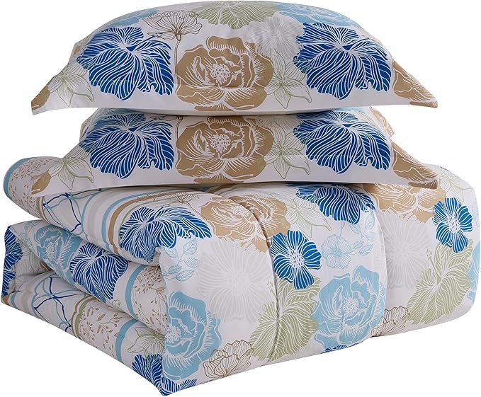 Floral Comforter Set Full Size with Sheets Bed in a Bag – Deep Pocket Fitted Sheet with Elastic Corners, Cozy Comforter, Pillowcases & Shams – Soft Microfiber All Season Bedding – Machine Washable