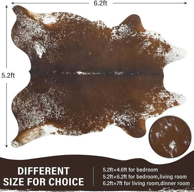 Faux Cowhide Rug, Animal Cow Hide Rug, 6.2 x 5.2 Ft Spotted Brown | Premium - Image 2
