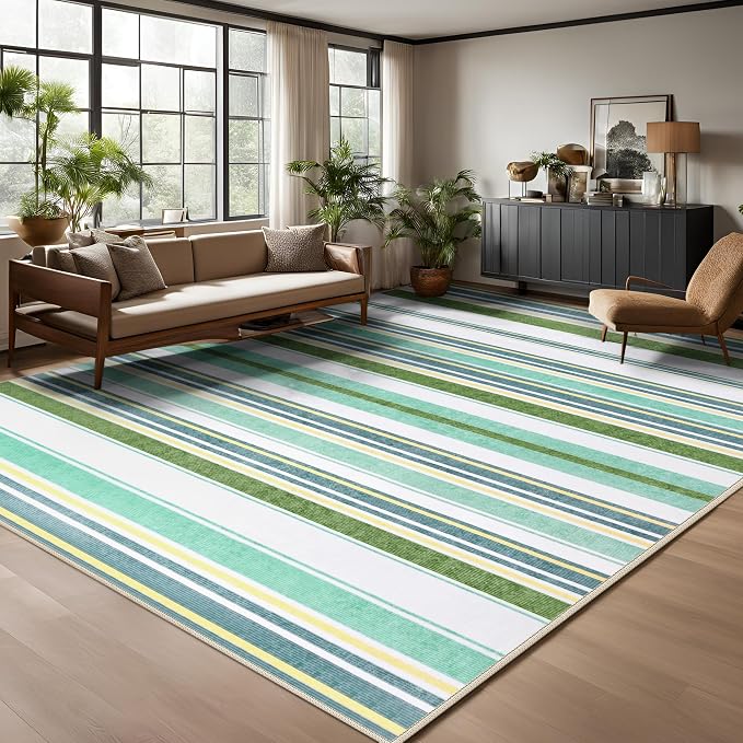 Area Rug 4x6 Green Rug Washable Rugs Non Slip Low Pile Small Carpet - Image 2