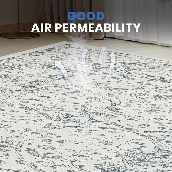 8x10 Boho Washable Area Rug for Living Room, Dining Room-White Blue | Ultra - Image 5