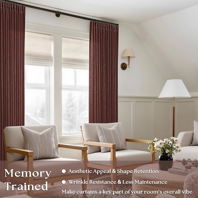 Linen Pinch Pleated Memory Trained Curtains Reddish Brown 96 Inches Long | Rust - Image 2