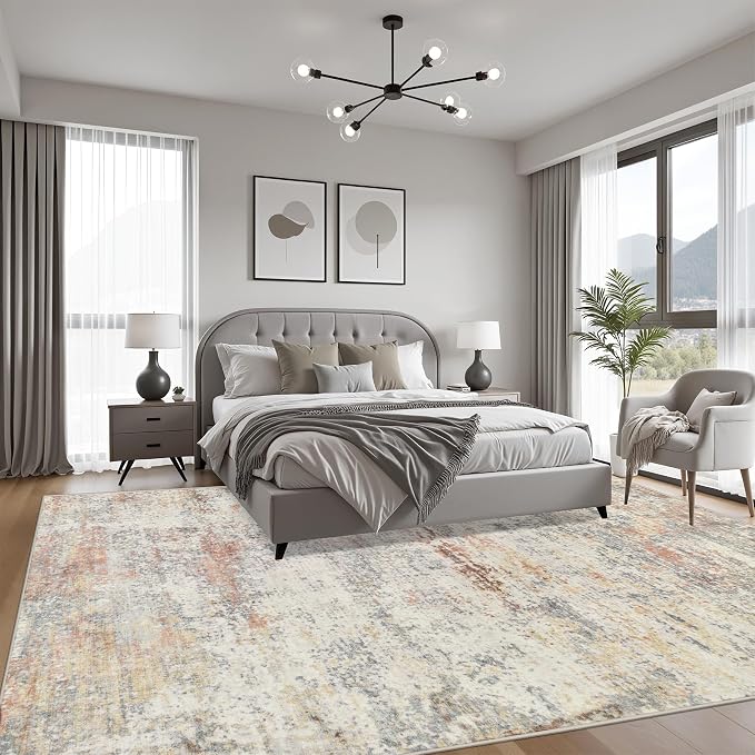 8x10 Area Rug Living Room: Modern Washable Indoor Soft Carpet Taupe | - Image 3