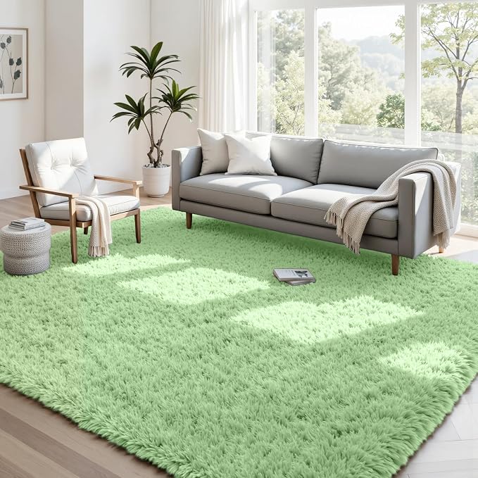 4x6 Fluffy Shag Area Rugs for Living Room Bedroom: Soft Carpet Mint Green | by CarpetAddColortoYourLife