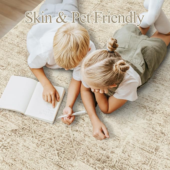Soalmost Washable Area Rug 8x10 Large Soft Living Room Rugs Light Brown | - Image 5