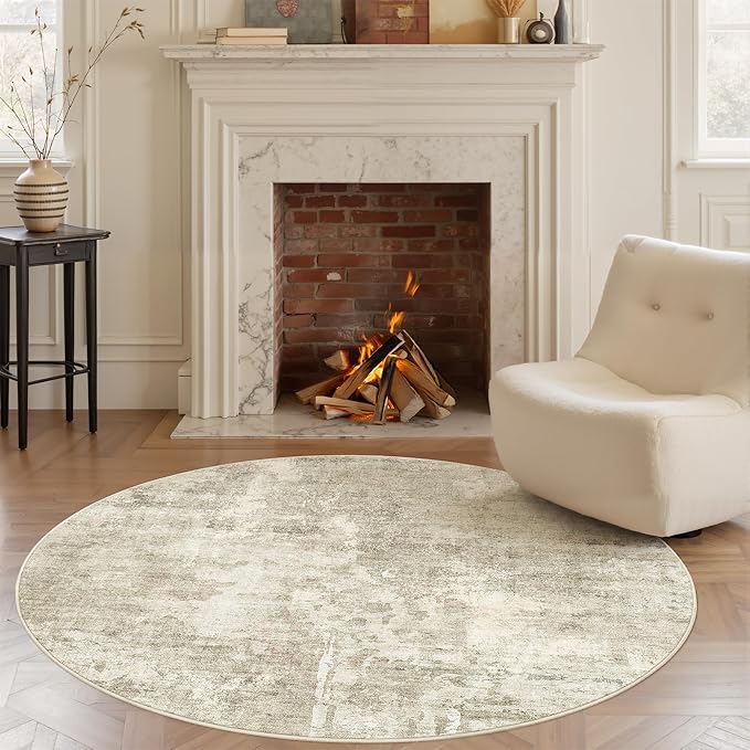 Soalmost Abstract 5x5 Round Rug 5ft Circle Living Room Rugs, Low Pile Stain - Image 2