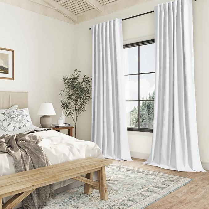 White 100% Blackout Linen Curtains 144 Inch Length 2 Panels Set - Image 8