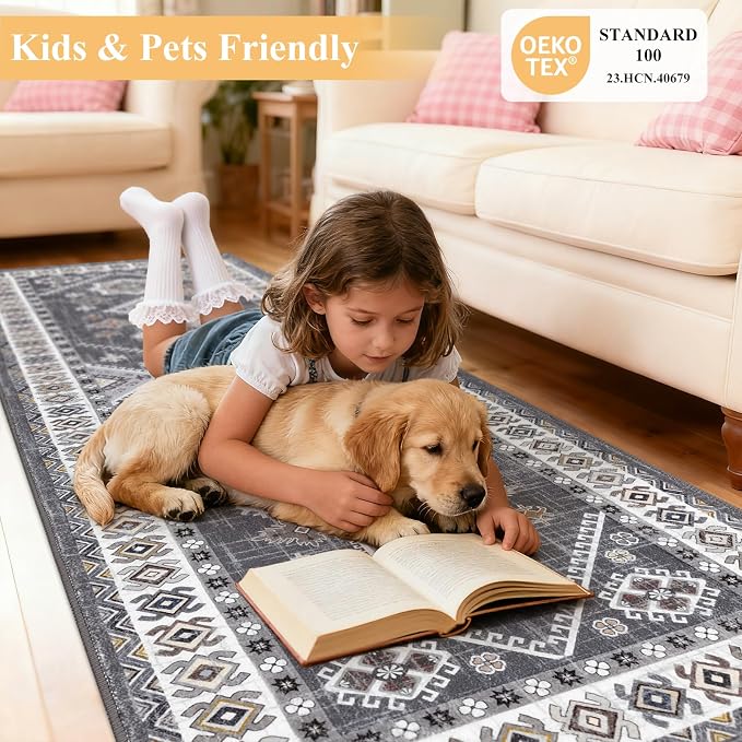 HEBE Boho Kitchen Rugs Set of 2, Non Slip Washable Kitchen Mats - Image 8