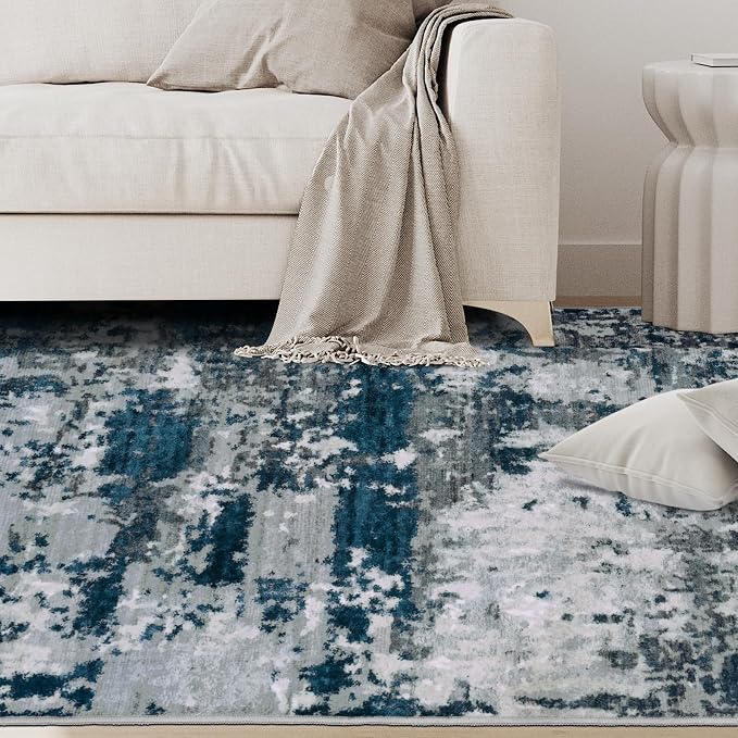 4x6 Area Rugs for Living Room Washable Bedroom Dining Room Navy Grey | Modern - Image 9