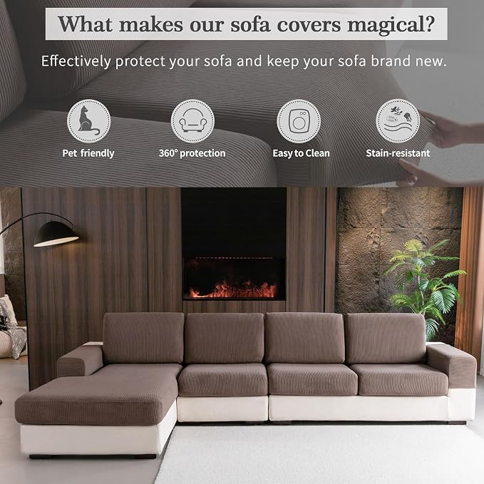 OHSIO Sectional Couch Covers, Wear Resistant Stretch Sofa Covers Washable Soft - Image 4