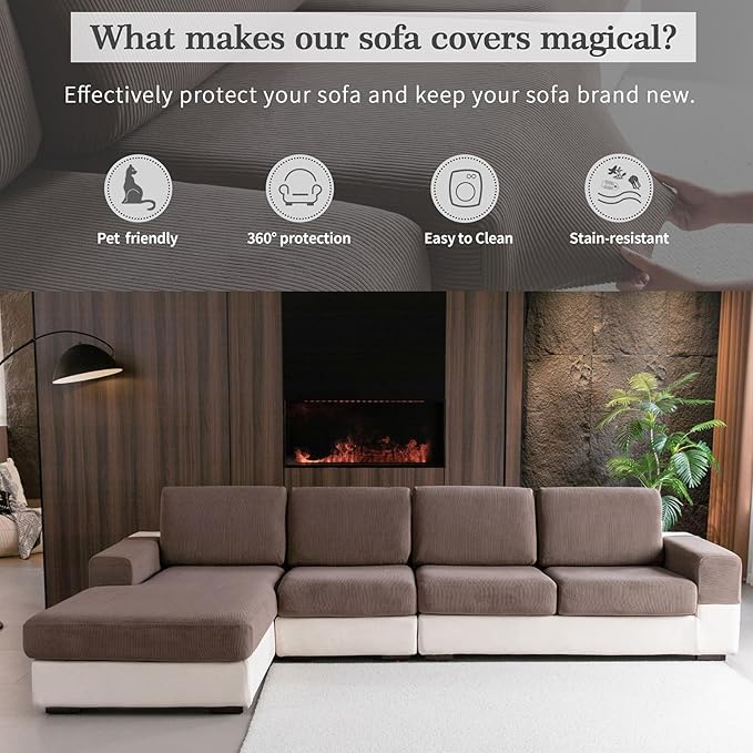OHSIO Sectional Couch Covers, Wear Resistant Stretch Sofa Covers Washable Soft - Image 4